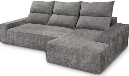 Диван кутовий 4-місний розкладний з правим шезлонгом, Pewter chenille boucle