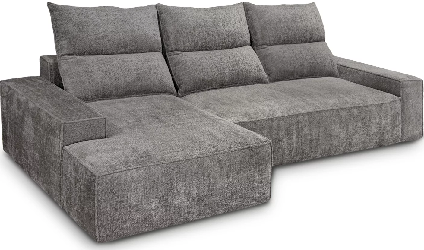 Диван кутовий 4-місний розкладний з лівим шезлонгом, Pewter chenille boucle