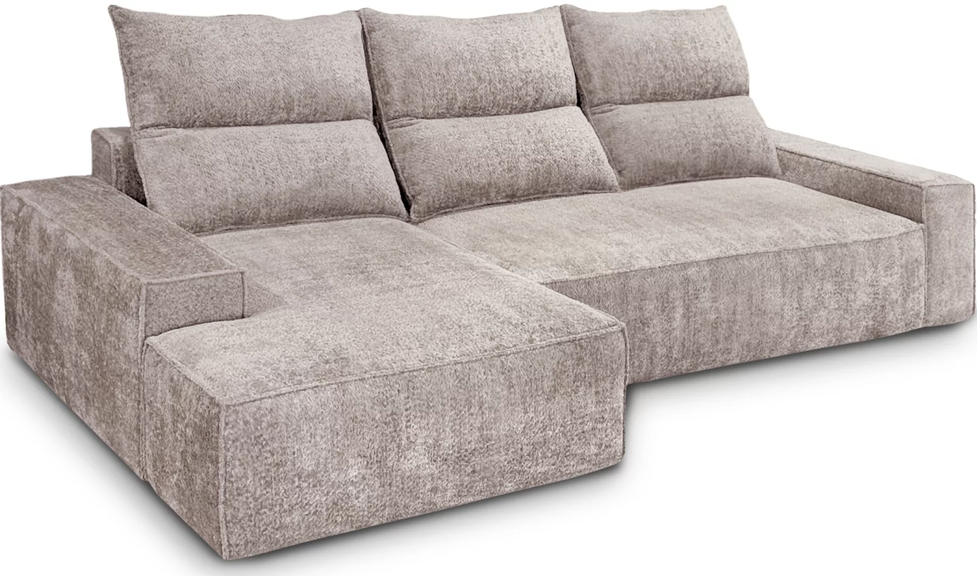 Диван кутовий 4-місний розкладний з лівим шезлонгом, Taupe chenille boucle