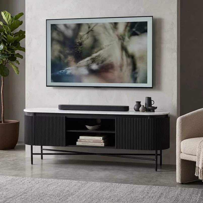 Тумба tv 150 см, Lilac ice top and black wooden base