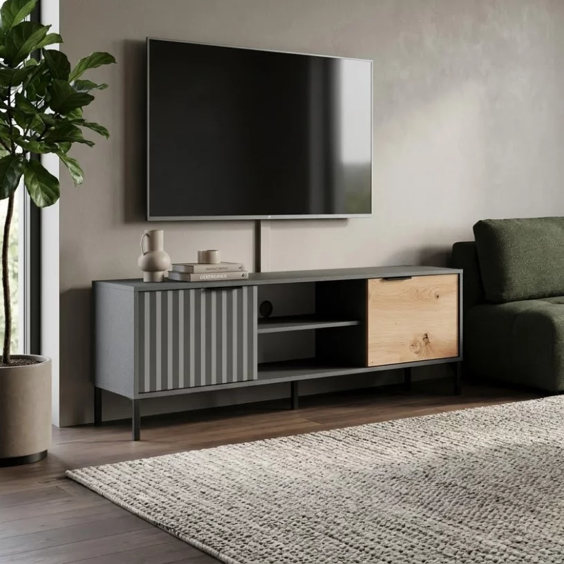 Тумба tv дводверна 153,1 см, Black matt with ash black legs