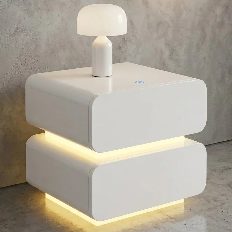 Тумбочка приліжкова 2 ящика Led-light, Silk white
