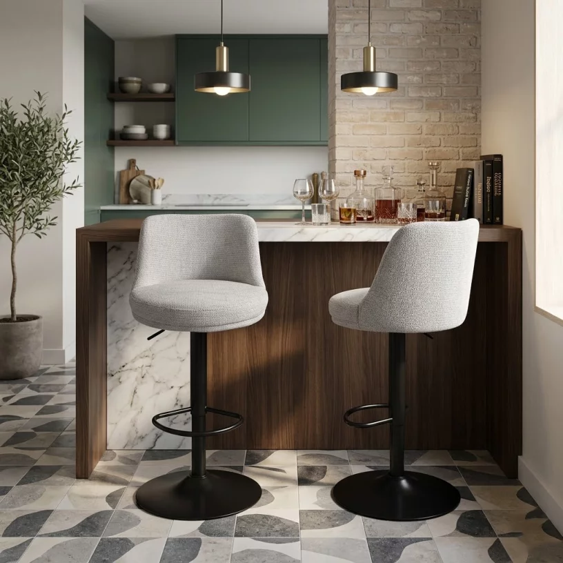 Барний стілець поворотний, регульований по висоті, Marble linen black base