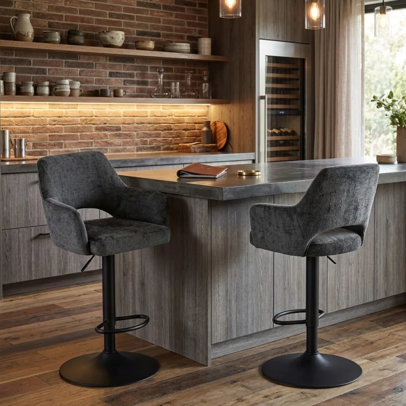 Барний стілець із підлокітниками поворотний, регульований по висоті, Charcoal chic