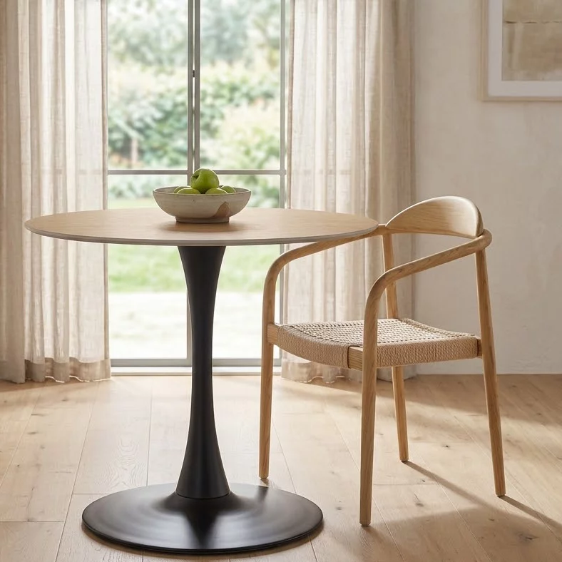 Стіл обідній керамічна стільниця Ø 80 см, Wooden top black base
