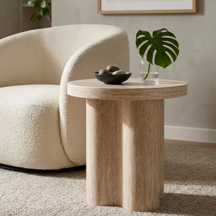 Стіл кавовий 50 см, Travertine top and base
