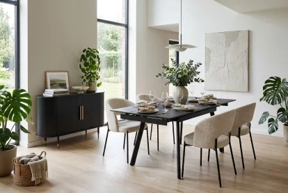 Столовий комплект на 4 особи з буфетом, Charcoal black ceramic top black base