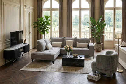 Сет для вітальні: диван кутовий, кавовий столик, тв-тумба, крісло , Taupe boucle